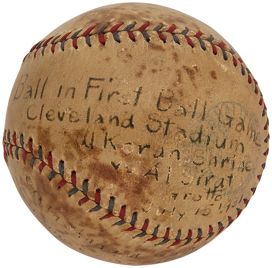 Baseball Equipment - First Ever Ball In First Ever Game at Cleveland Stadium