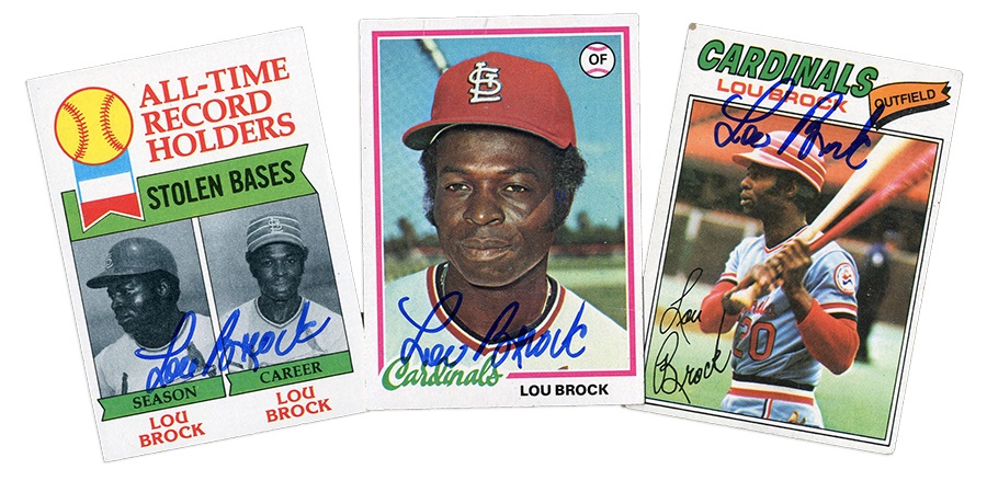 Lou Brock Signed Vintage Baseball Cards (300)