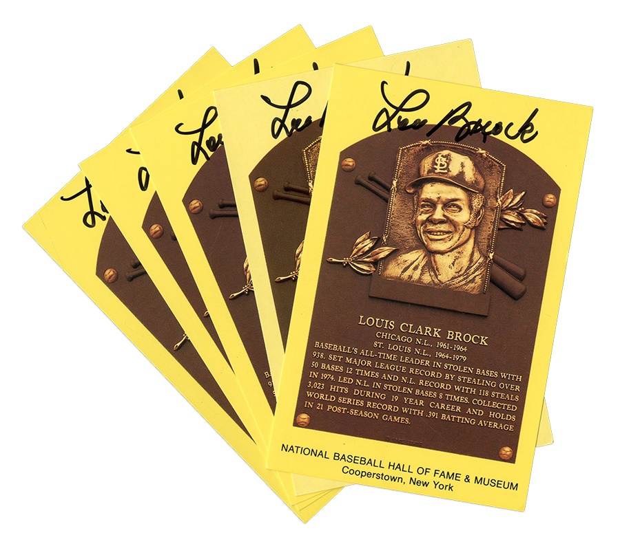 Lou Brock Signed Baseball Hall of Fame Plaque Postcards (300)