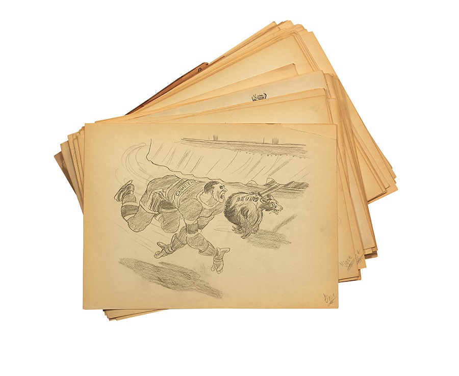 Sports Fine Art - Collection of 1940s Pencil Sketches With Boston Concentration (125+)