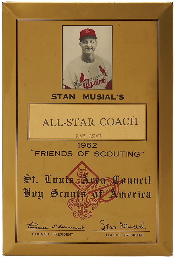 Tickets, Publications & Pins - 1962 Stan Musial Celluloid Award