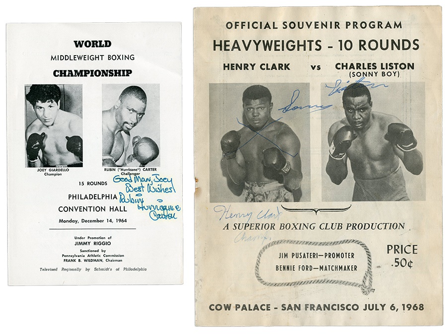 Muhammad Ali & Boxing - Signed Sonny Liston & Rubin Hurricane Carter Boxing Programs