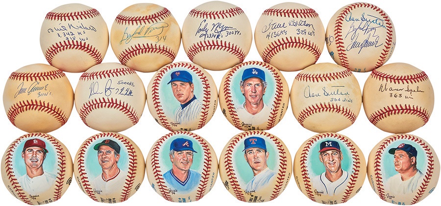 Signed Baseball Collection Including Portrait Balls & 300 Win Ball (17)