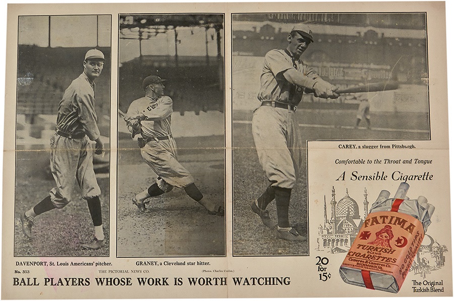1915-16 Fatima Baseball Posters - 1916 Max Carey Fatima Cigarettes Poster with Charles Conlon Photography