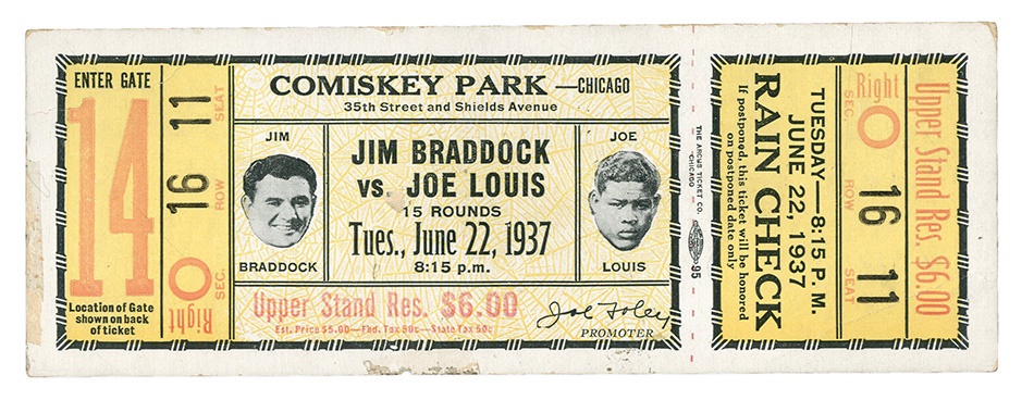 Muhammad Ali & Boxing - 1937 Jim Braddock vs. Joe Louis Full Ticket