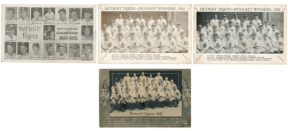 - Four Different 1935 World Champion Detroit Tigers Team Postcards