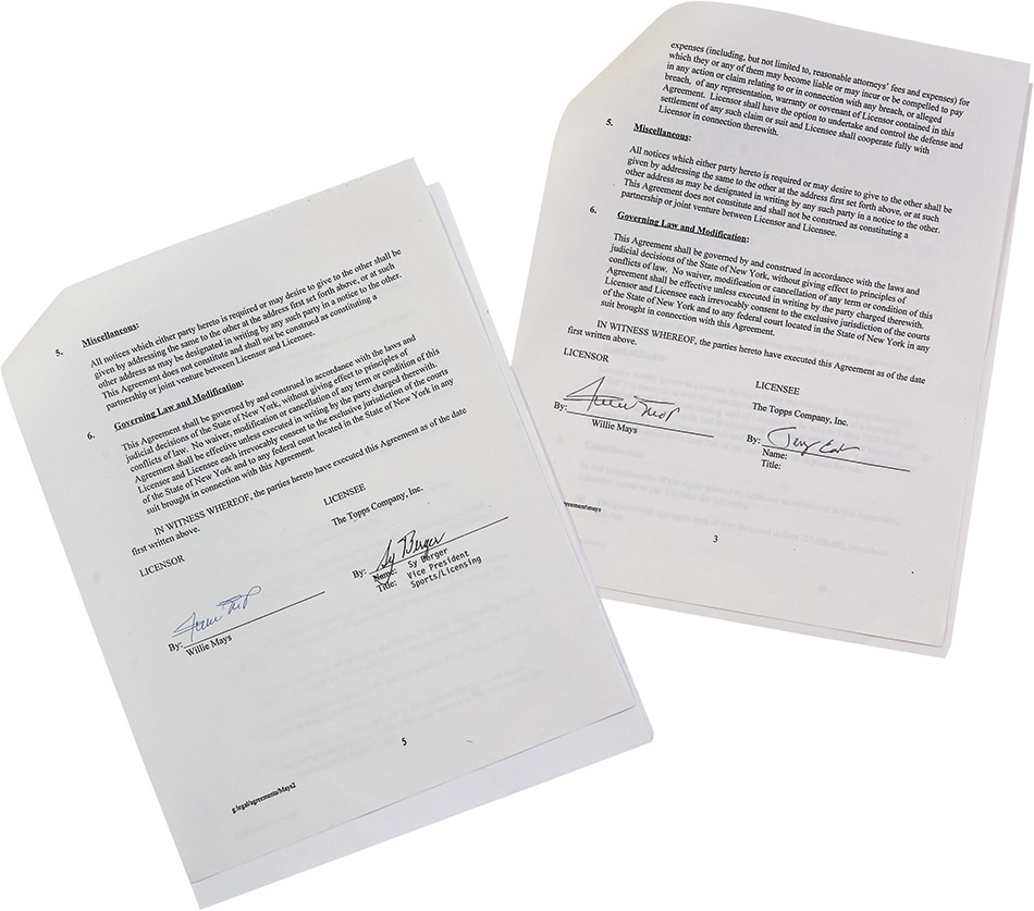 Baseball Autographs - Two Willie Mays Signed Topps Contracts