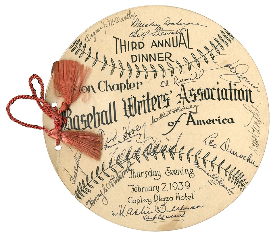 Baseball Autographs - Jimmie Foxx Signed 1939 Boston Baseball Writers Association Signed Program