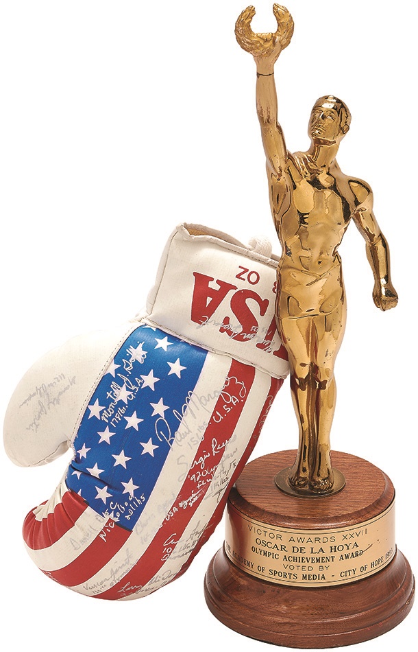 Muhammad Ali & Boxing - 1992 Oscar De La Hoya Olympic Achievement Award and Signed Olympic Glove