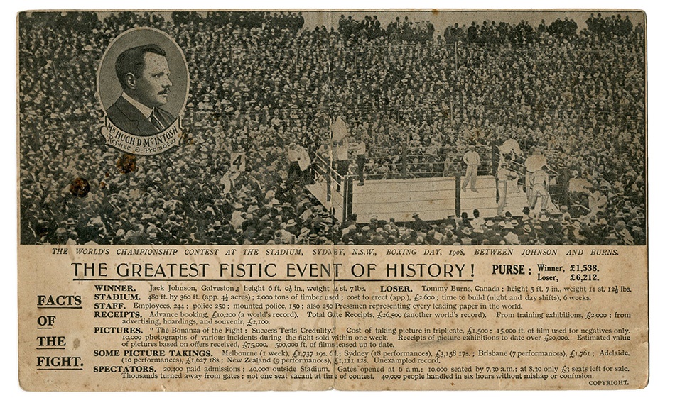 Muhammad Ali & Boxing - Only Known 1908 Jack Johnson V. Tommy Burns Panoramic Postcard