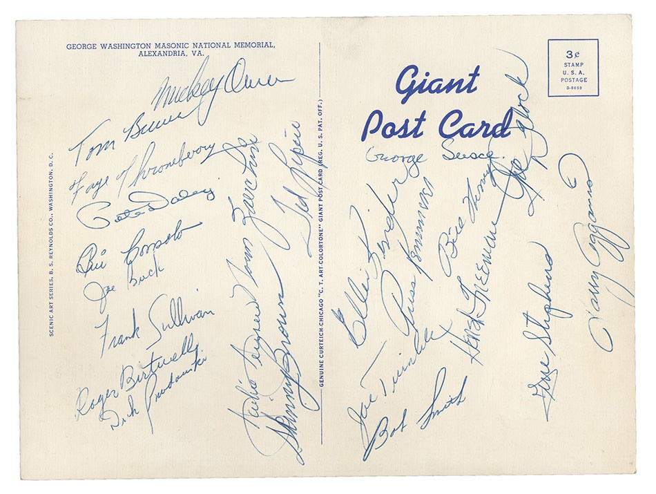 1955 Boston Red Sox Team Signed Postcard With Harry Agganis