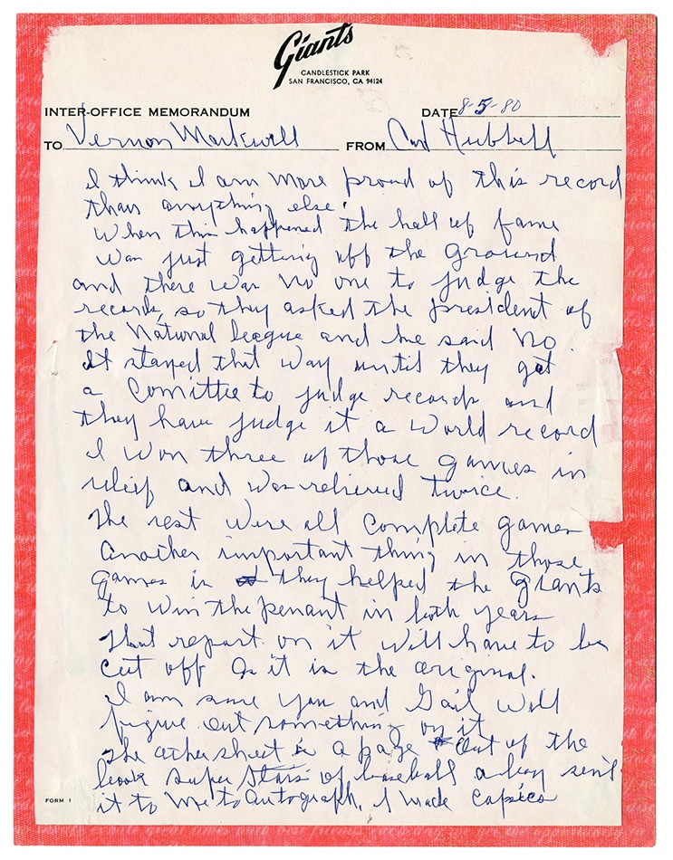 Baseball Autographs - The Finest Carl Hubbell Letter