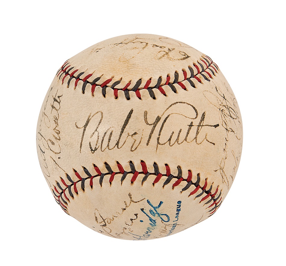 Baseball Autographs - 1932 New York Yankees Team Signed Baseball From The Tony Lazzeri Estate