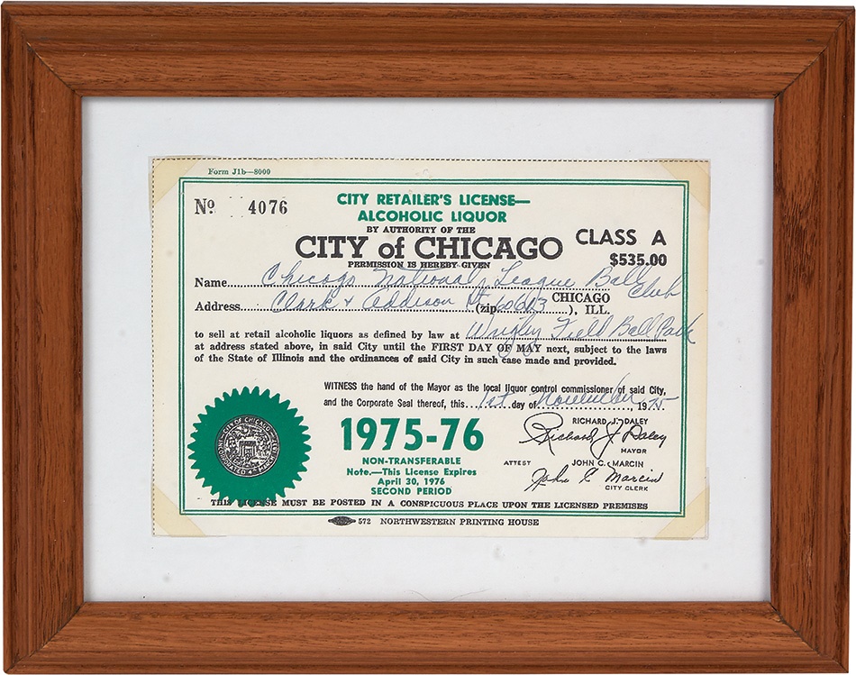 - 1975-76 Wrigley Field Liquor License