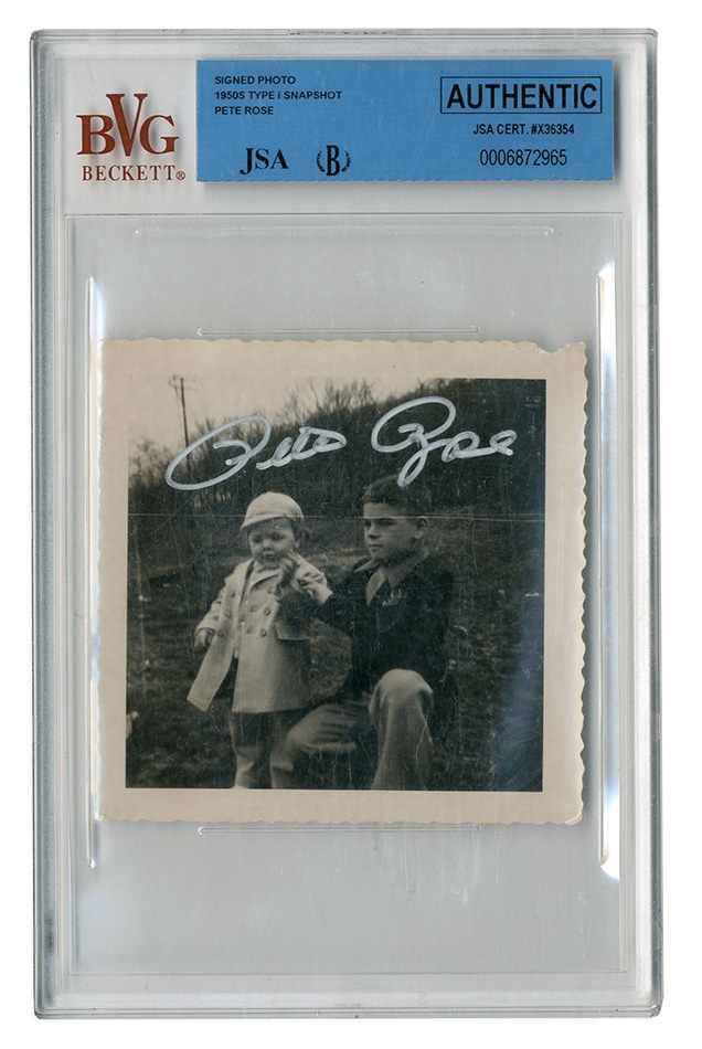 Baseball Autographs - Pete Rose Signed Snapshot as Young Boy