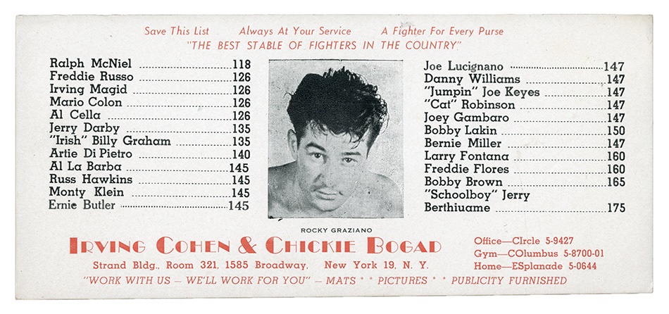 Muhammad Ali & Boxing - 1940s Rocky Graziano Advertising Blotter