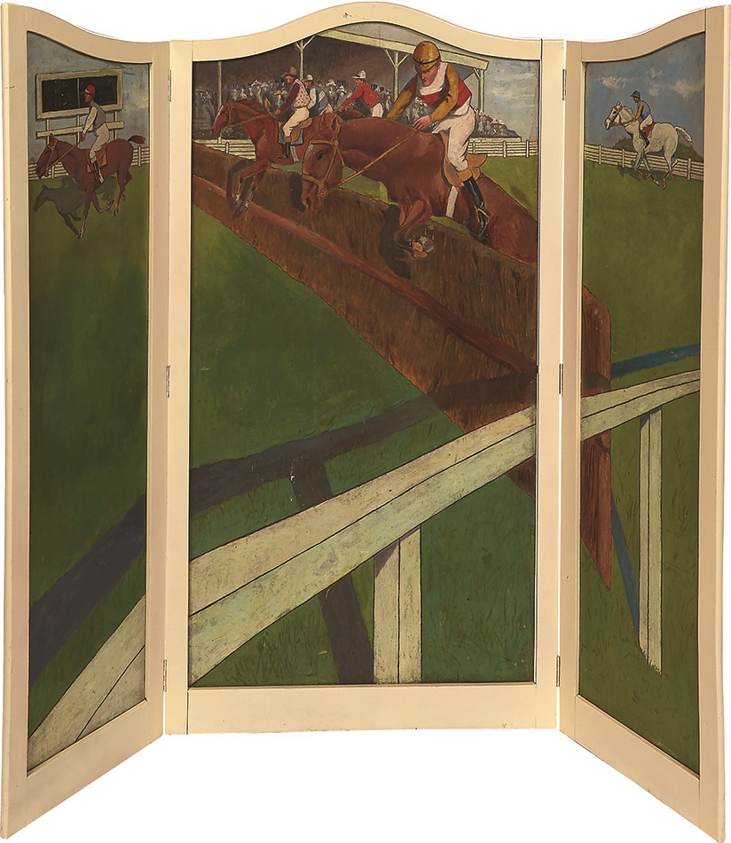 Horse Racing - 1930s WPA-Style Steeplechase Three-Panel Dressing Screen