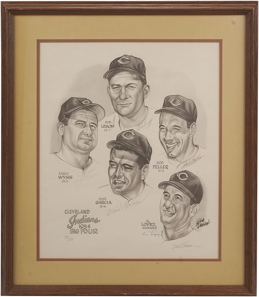 Baseball Autographs - 1954 Cleveland Indians Big Four Signed Print