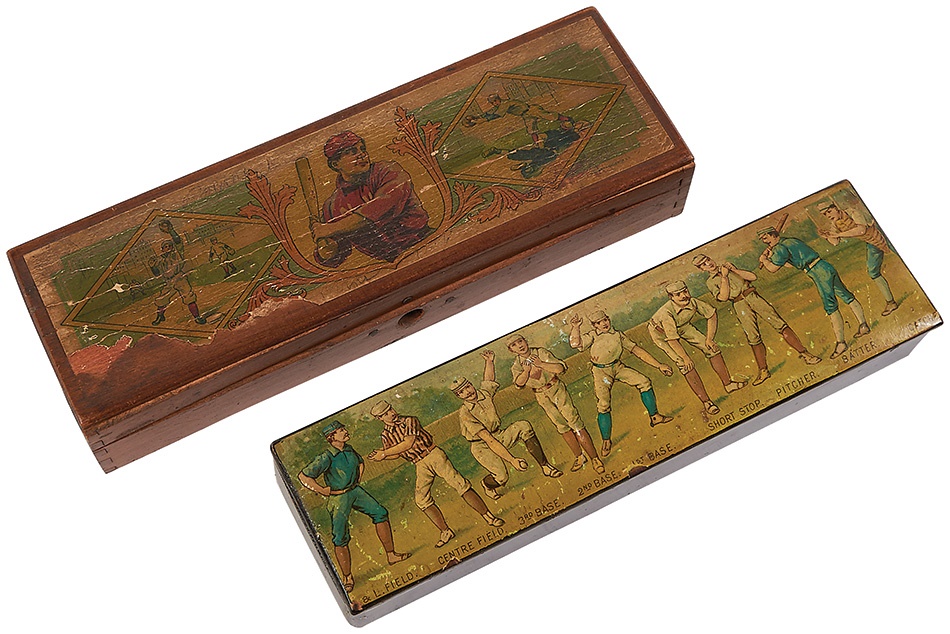 Two Early Baseball Pencil Boxes