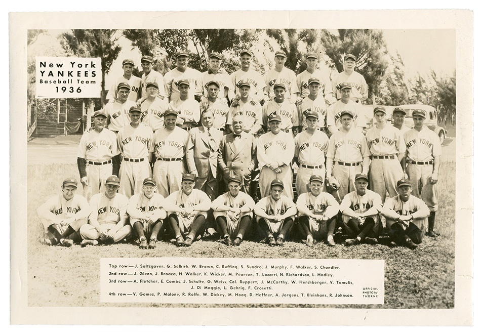 NY Yankees, Giants & Mets - Joe DiMaggio Rookie & Lou Gehrig 1936 Team Issue Oversize Photograph