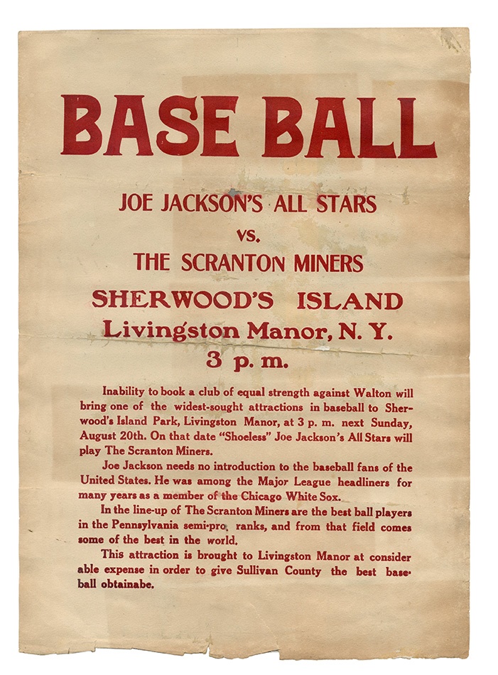 1922 "Joe Jackson's All Stars" Barnstorming Broadside