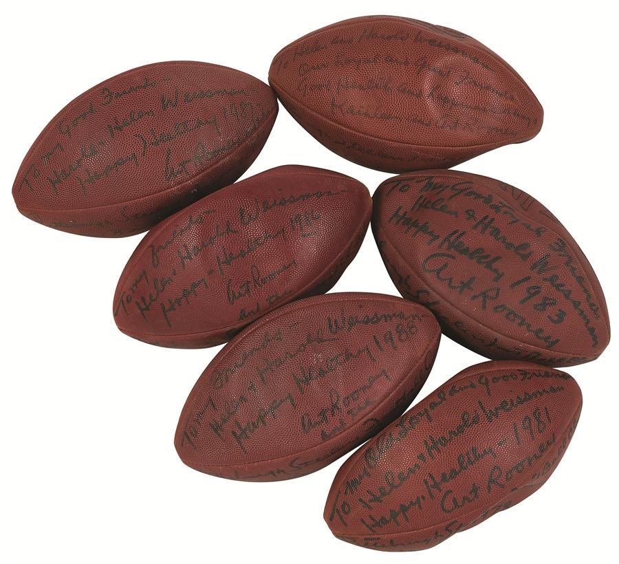 Collection of Art Rooney Signed Footballs With Lengthy Inscriptions