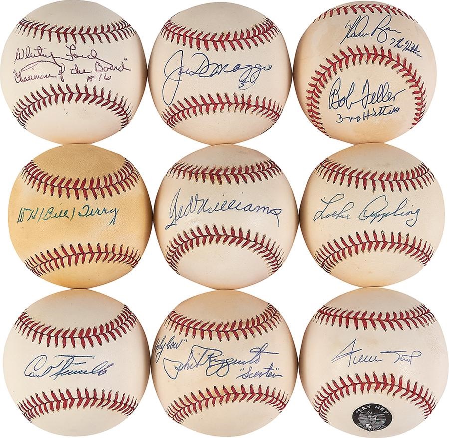 Baseball Autographs - Single Signed Baseball Collection including Williams, DiMaggio & Carl Furillo