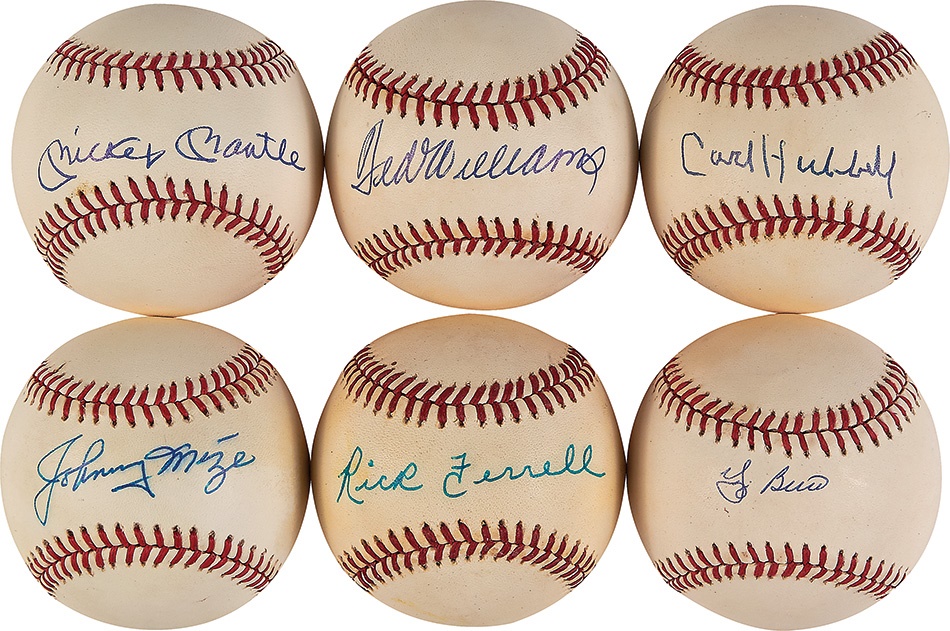 Baseball Autographs - Single Signed Baseball Collection Including Mantle & Williams (45+)