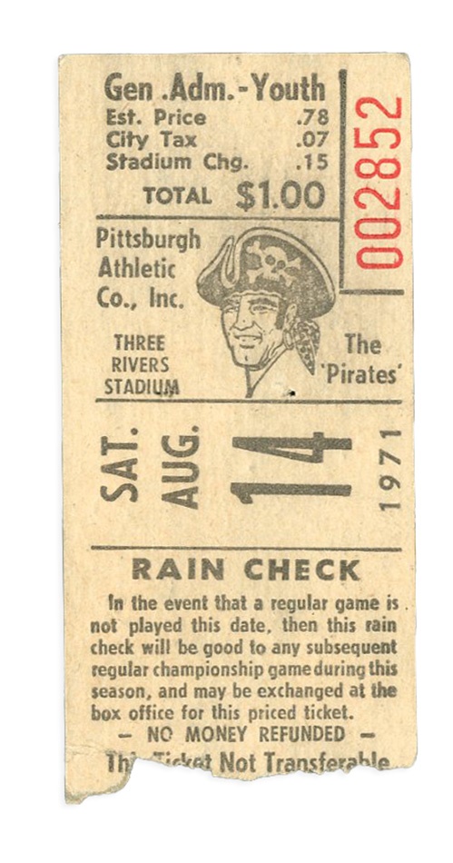 - 1971 Bob Gibson No Hitter Game Ticket Stub