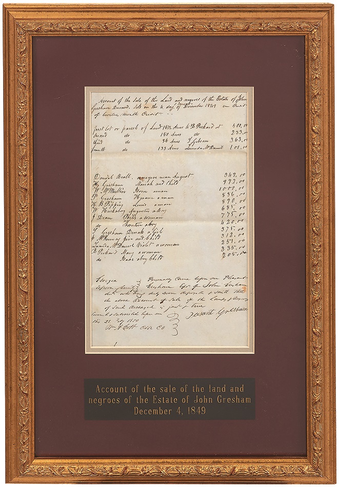 1849 Negro "Slaves" Sale Document