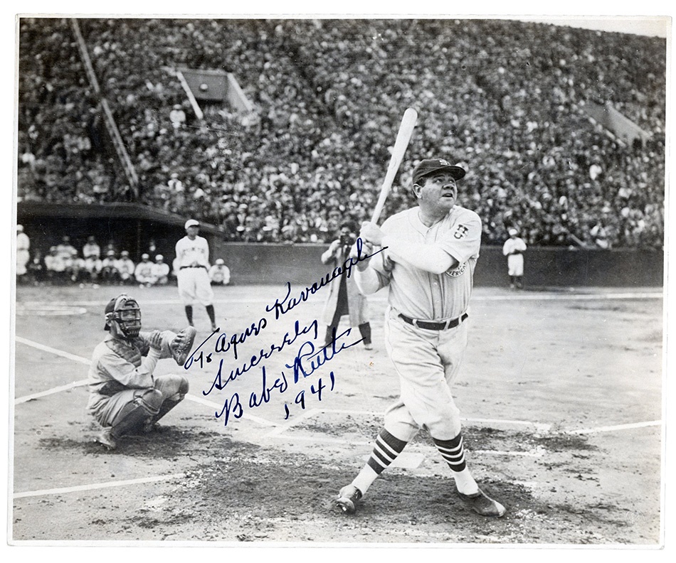 Ruth and Gehrig - Spectacular Babe Ruth Signed Tour of Japan Photograph