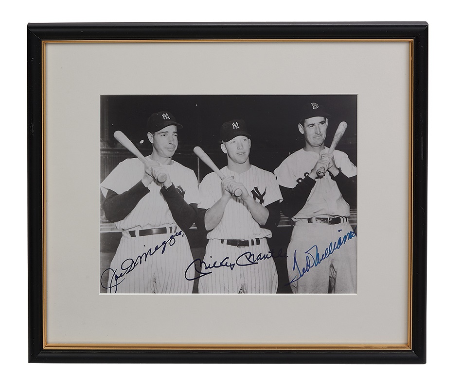 Baseball Autographs - Mantle, Williams and DiMaggio Signed Photo