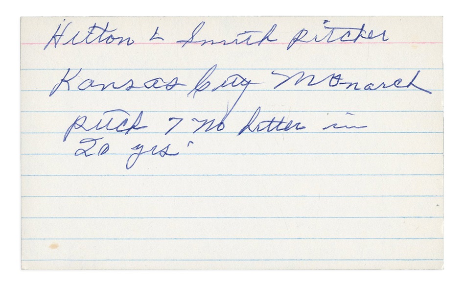 - Hilton Smith Signed Index Card with Statistics