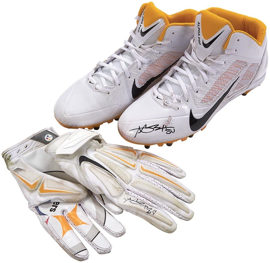 2014 Antonio Brown Pittsburgh Steelers Game Worn Cleats and Gloves