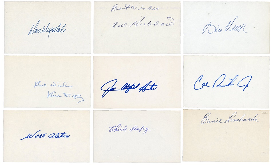 Baseball Autographs - Baseball Hall of Famers Signed Index Cards (91 Different)