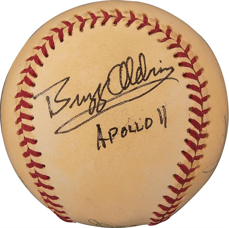 Baseball Autographs - Unique "Apollo 11" Astronauts Signed Baseball from the Yankee Batboy (LOA)