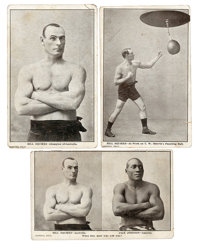 Muhammad Ali & Boxing - Rare 1908 Jack Johnson v Bill Squires Postcard Set (3)