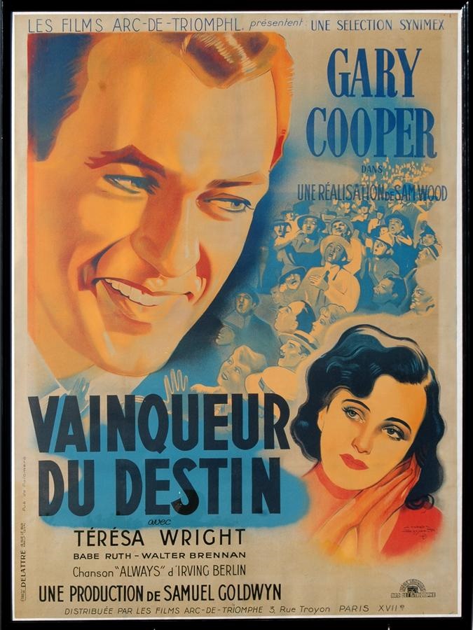 Ruth and Gehrig - 1942 "Pride of the Yankees" French Movie Poster
