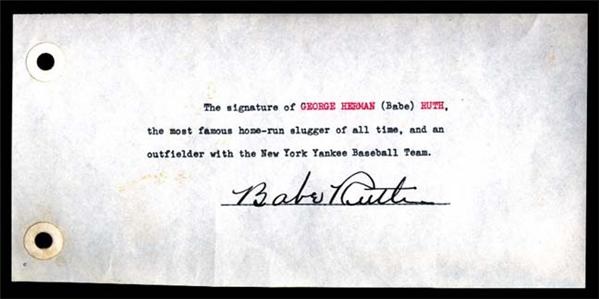 - Babe Ruth "Most Famous Home Run Slugger" Signature