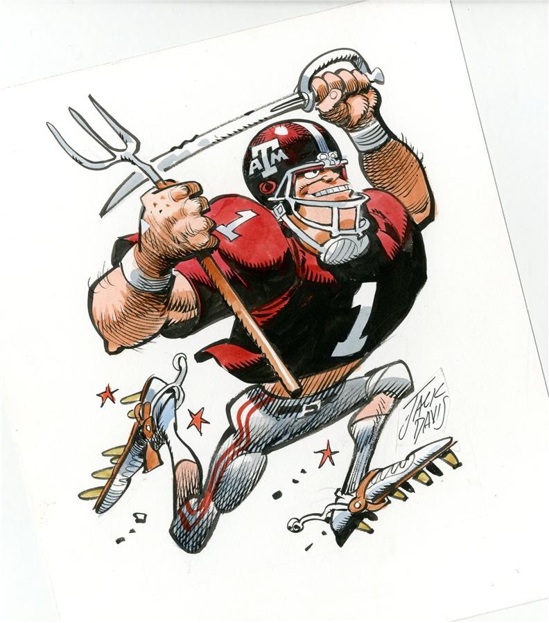 Sports Fine Art - 1980s Texas A&M Original Artwork by the Great Jack Davis