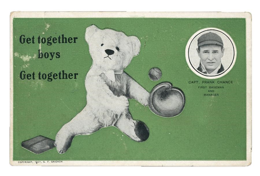 1907 Grignon Cubs Teddy Bear Frank Chance Postcard