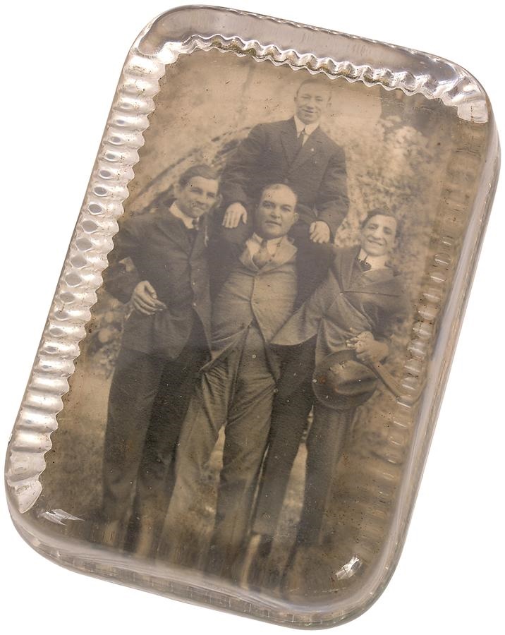 1910s Boxers Jim Jeffries w/Ad Wolgast and Abe Attell Glass Paperweight