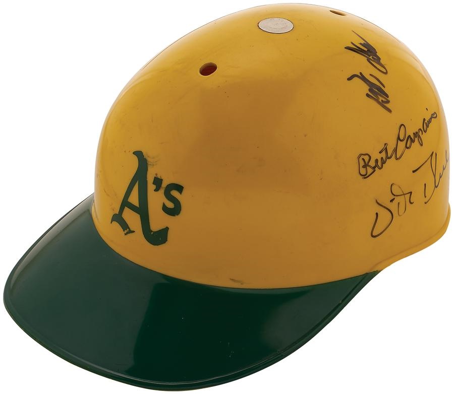 Baseball Autographs - 1970s Vida Blue/Bert Campaneris Oakland A's Batting Helmet (ex-Oakland A's Batboy)
