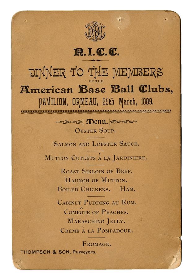 19th Century - 1889 Spalding Base Ball World Tour Dinner Menu