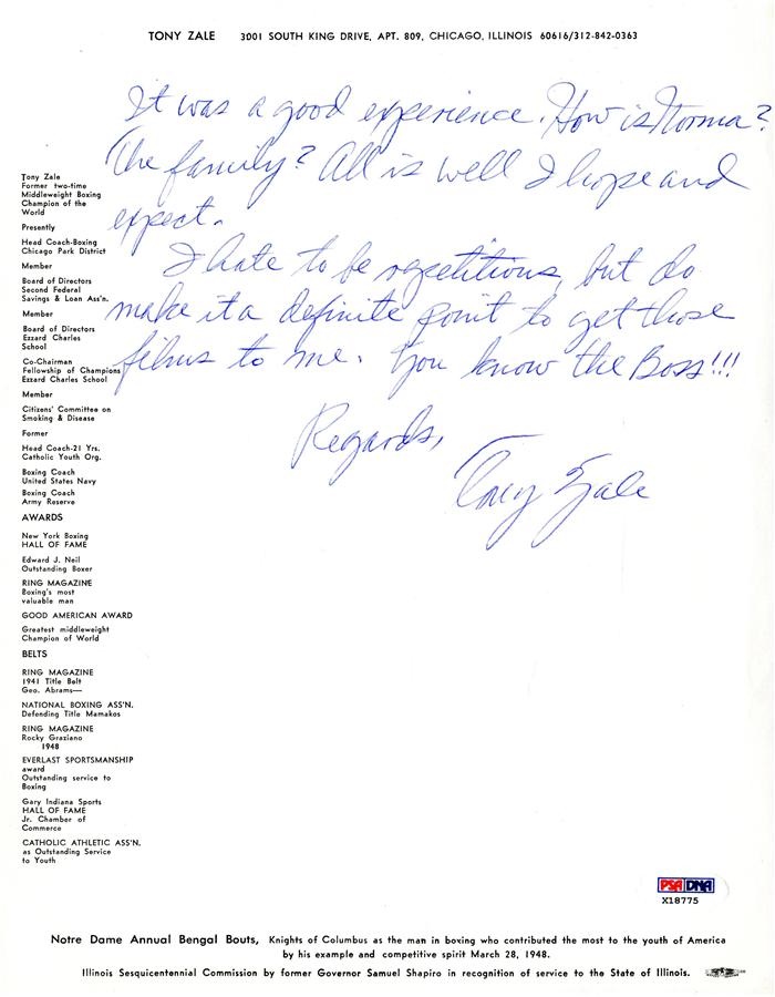 Muhammad Ali & Boxing - 1973 Tony Zale Handwritten Letter of Exasperation to Rocky Graziano
