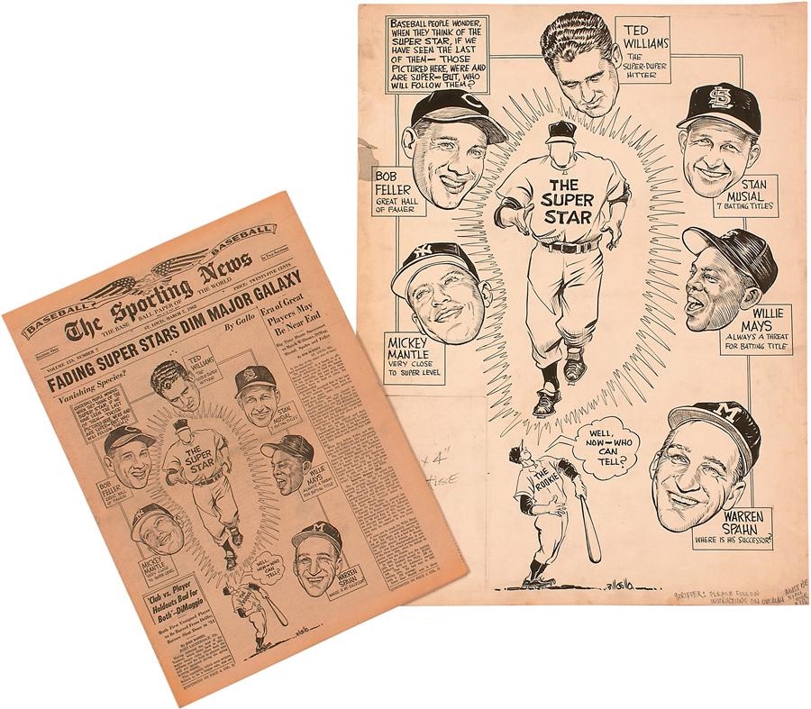 Sports Fine Art - Bill Gallo Creates the Baseball "Super Star" Original TSN Cover Art (1962)