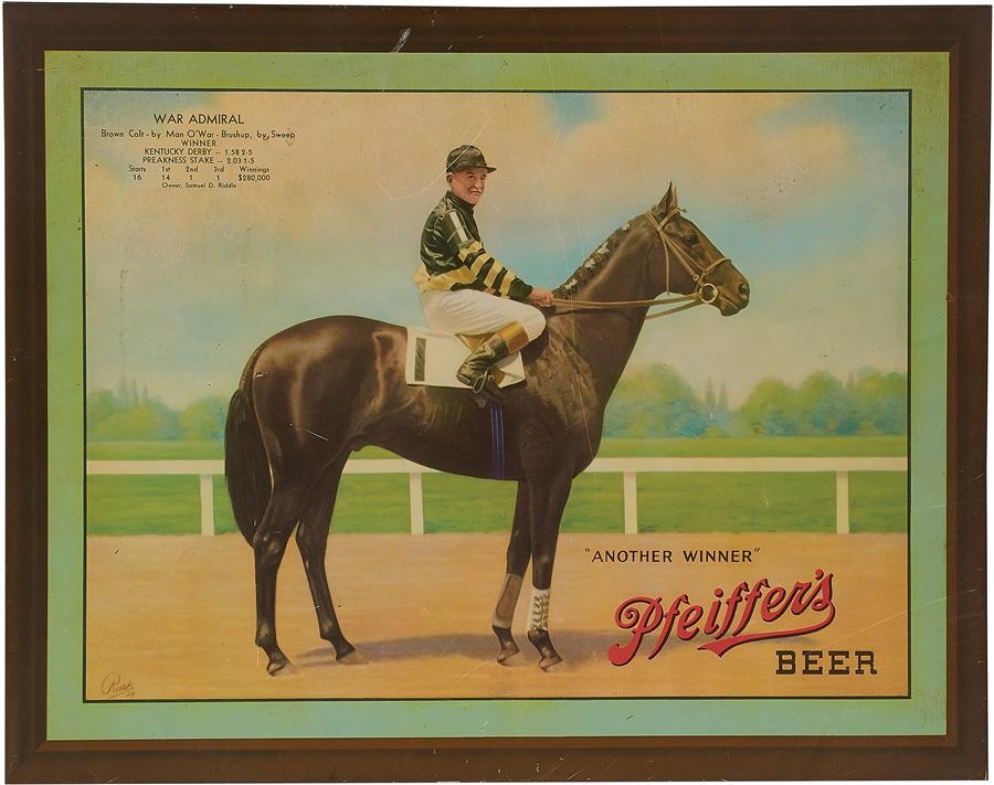 Horse Racing - 1939 High Grade War Admiral Pfeiffer's Beer Tin Sign