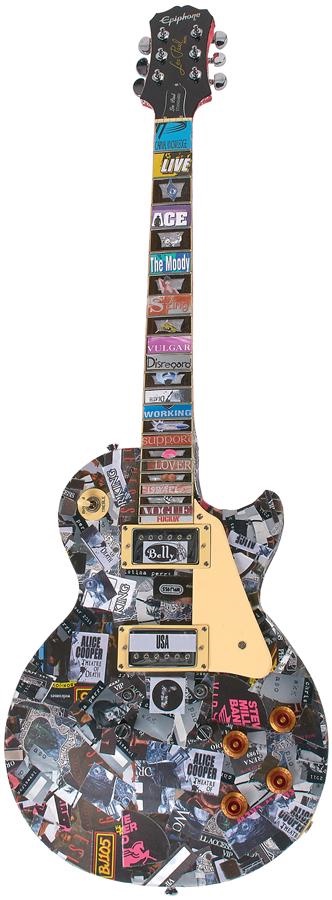 Rock 'N' Roll - "Alice Cooper in Black & Grey" Vintage Backstage Pass Decorated Guitar (2015)
