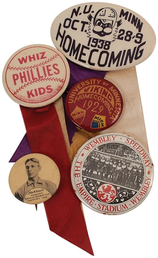 Tickets, Publications & Pins - 1900s-30s Celluloid Pinback & Mirror Collection with Motorcycles & Sports (5)