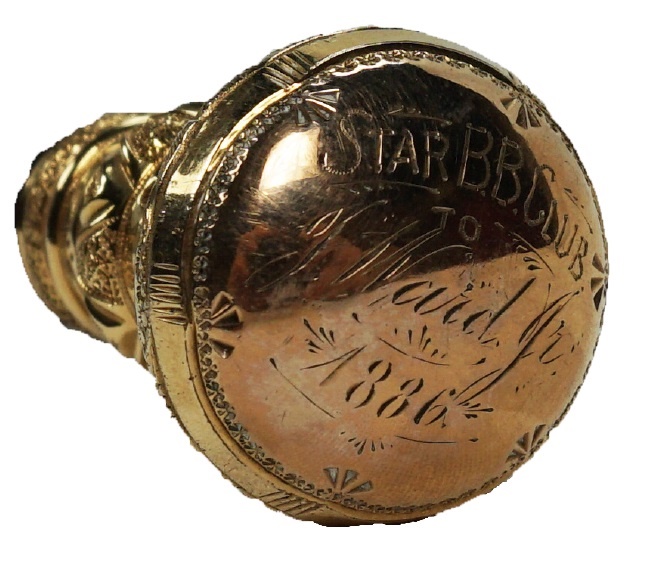 19th Century - 1886 Star Base Ball Club Presentational Walking Stick with Gold Handle